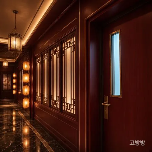 홍등이 늘어선 붉은 목재 격자 회랑, 유 사우나, 마카오